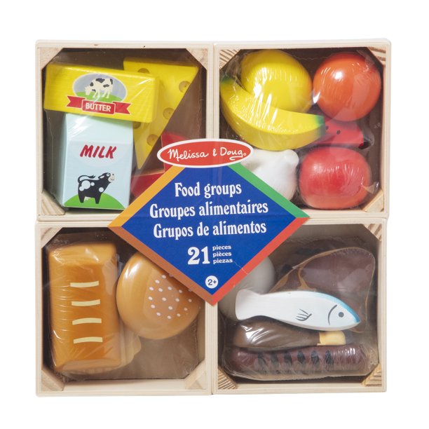 Plastic food toys: 21 wooden pieces and 4 boxes