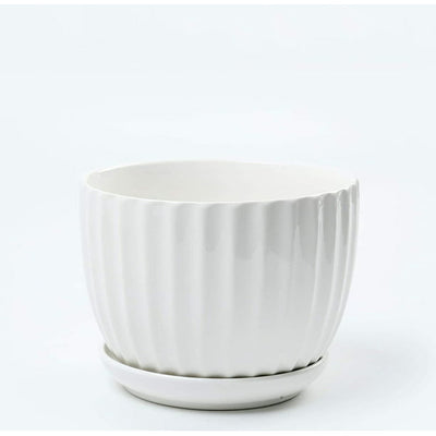 Ceramic Planters, White with Drain Saucers, Set of 3