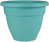 12 Inch round plastic caribbean planter in dusty teal color