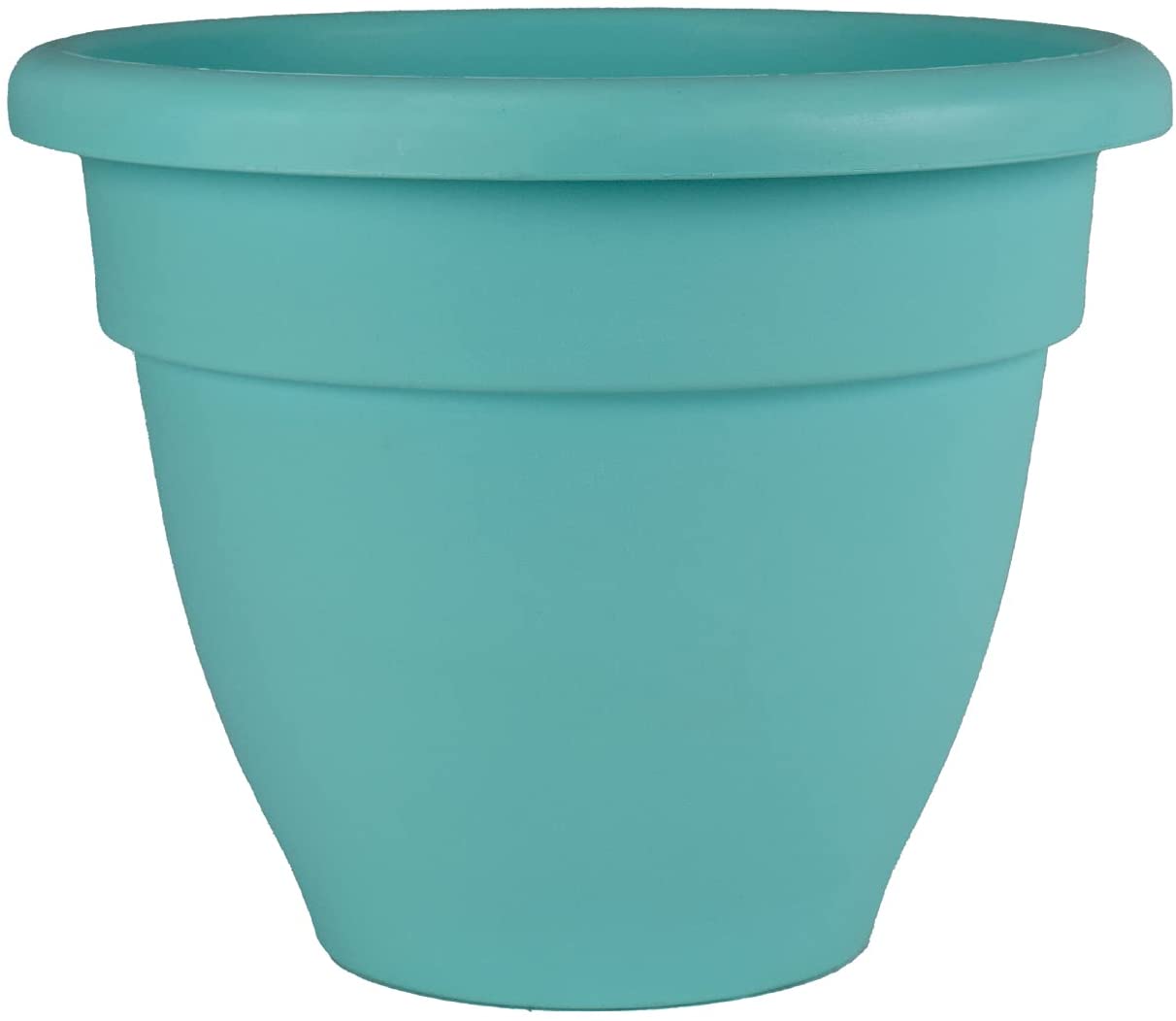 12 Inch round plastic caribbean planter in dusty teal color