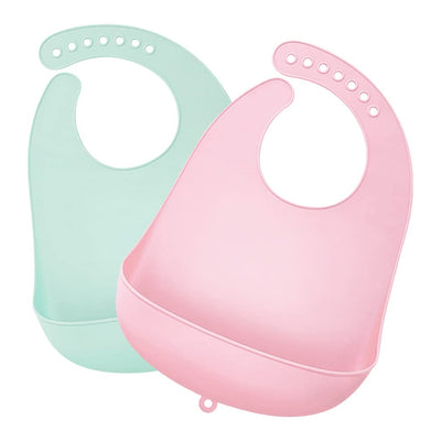 Set of 2 silicone bibs, (Green/Pink)