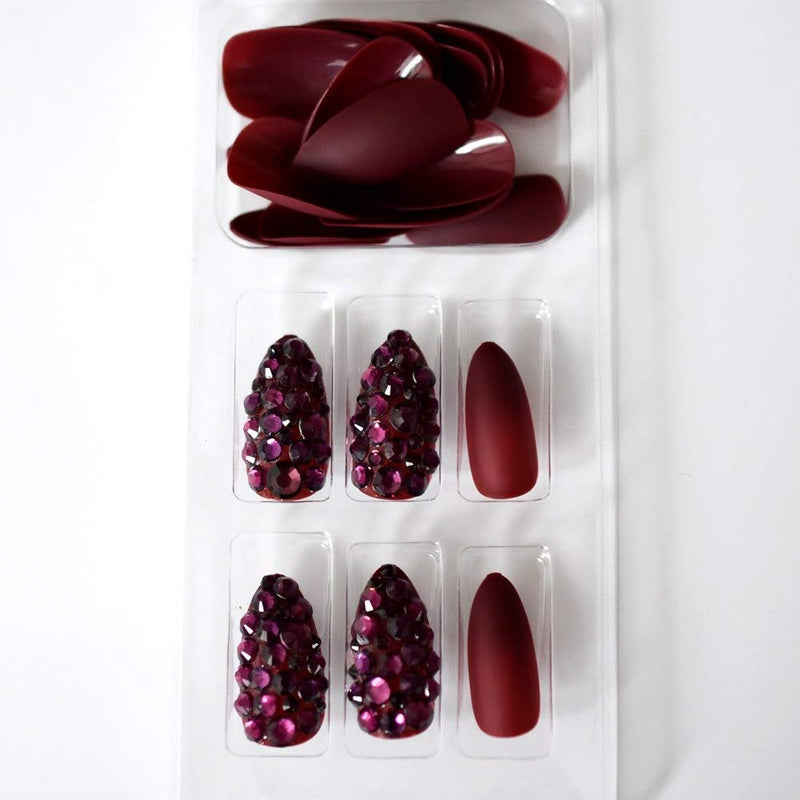 false nails tips,grape purple burgundy rhinestones, Color: Z970