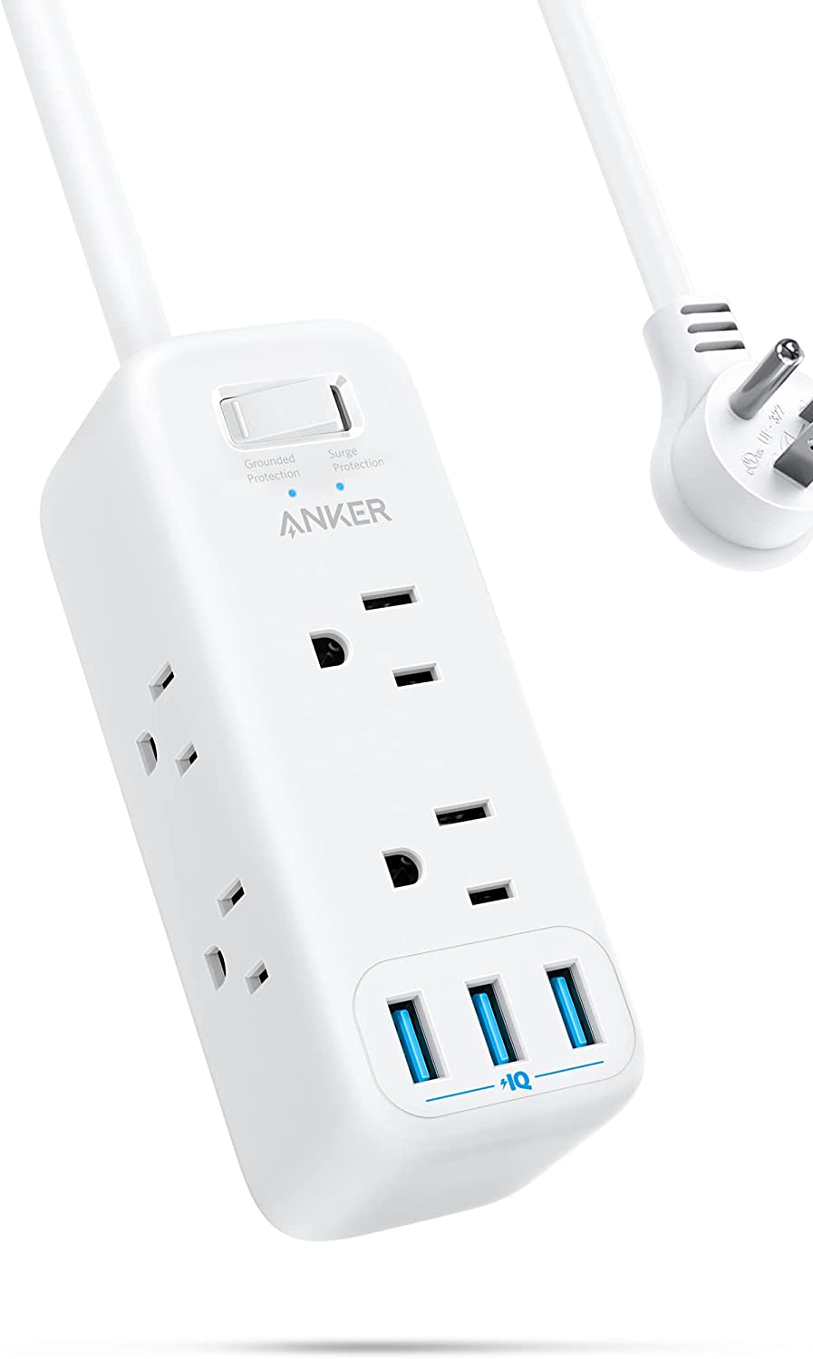 5ft USB Power Strip Surge Protector, (Color: White)