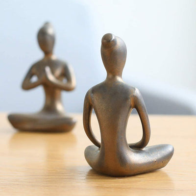 Yoga Posture Statues x 4, Ceramic, Gold Patina