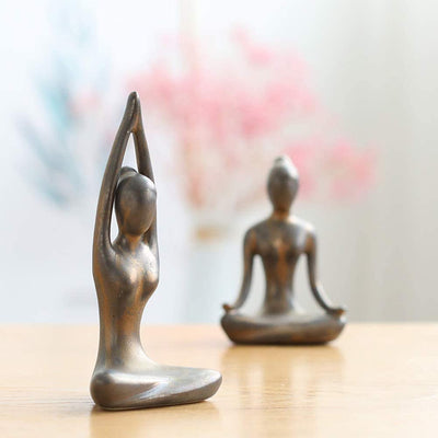 Yoga Posture Statues x 4, Ceramic, Gold Patina