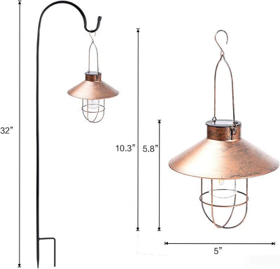 2PCS Metal Hanging Solar Lanterns with Hook LED Lights for Garden