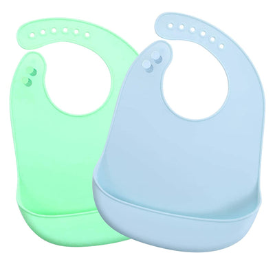 Set of 2 silicone bibs, Green/Sky Blue