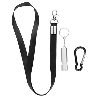 Whistles with carabiner and lanyard, 2 pieces (Silver)