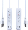 6 Foot Long Extension Cable 3 Outlets 2 USB Ports White 2-Pack