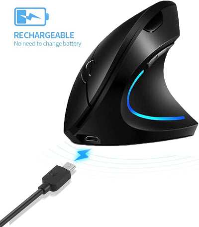 Rechargeable Vertical Mouse DPI 2400, 6 Buttons, Black