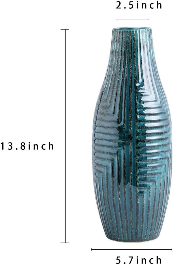 Ceramic vases, (medium size: 13.7 inches high), teal color