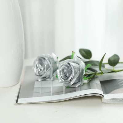 artificial flower bouquet for valentines gift, color: silver