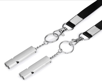 Whistles with carabiner and lanyard, 2 pieces (Silver)