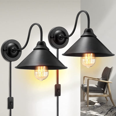 2-Pack Wall Light, with 6ft Cord and On/Off Switch, Black