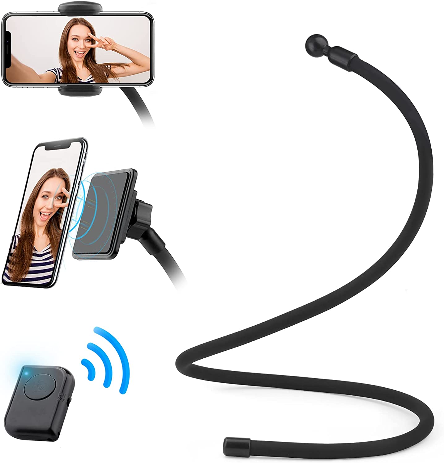 Gooseneck Phone Holder with Magnetic and Clip (Black-2)