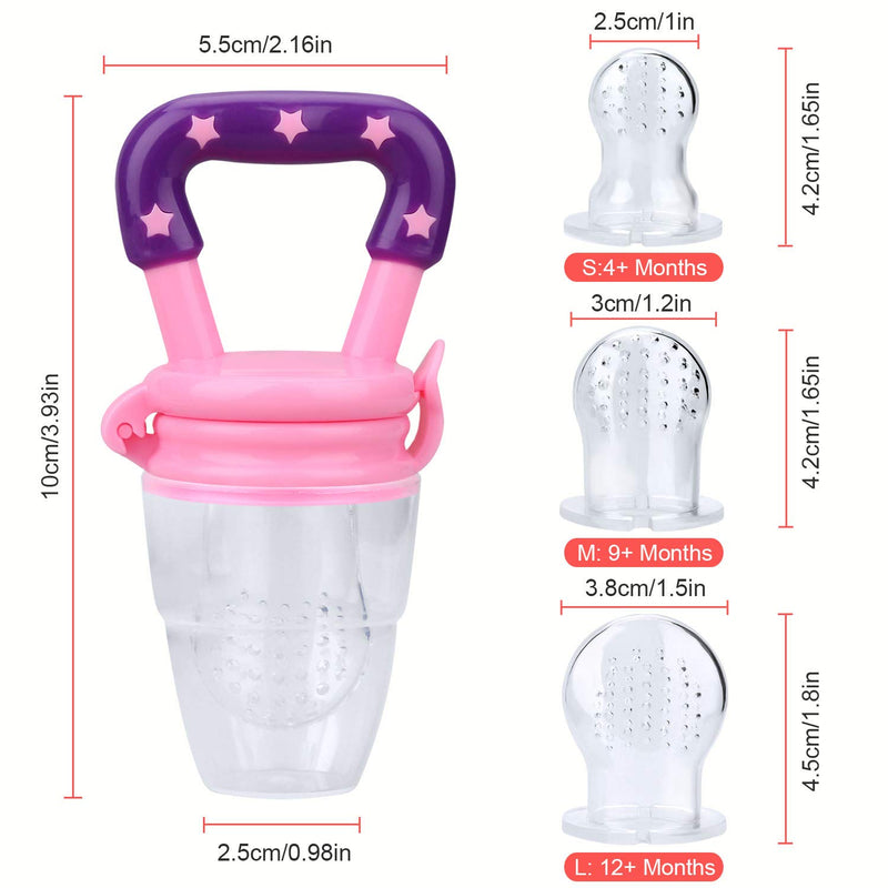 3-Pack silicone fruit baby feeders, pink color