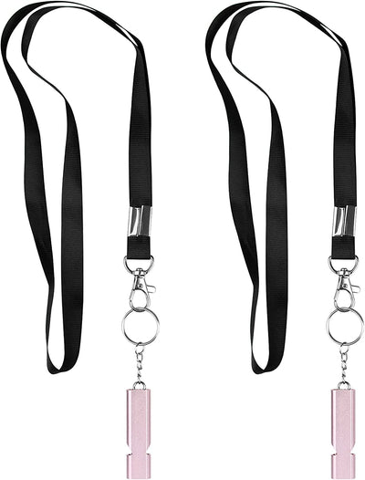 Whistles with carabiner and lanyard, 2 pieces (Pink)