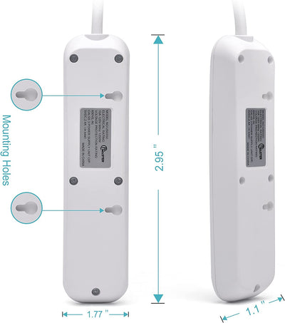 12ft Long Extension Cord, 3 Outlets, 2 USB Ports, White