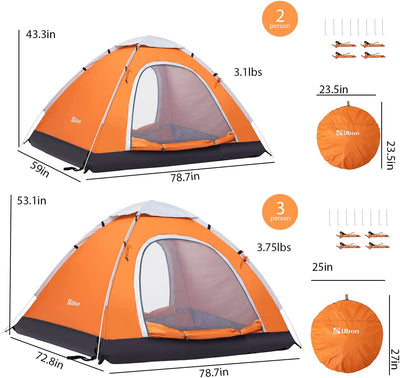 2/3 person lightweight instant tent, orange