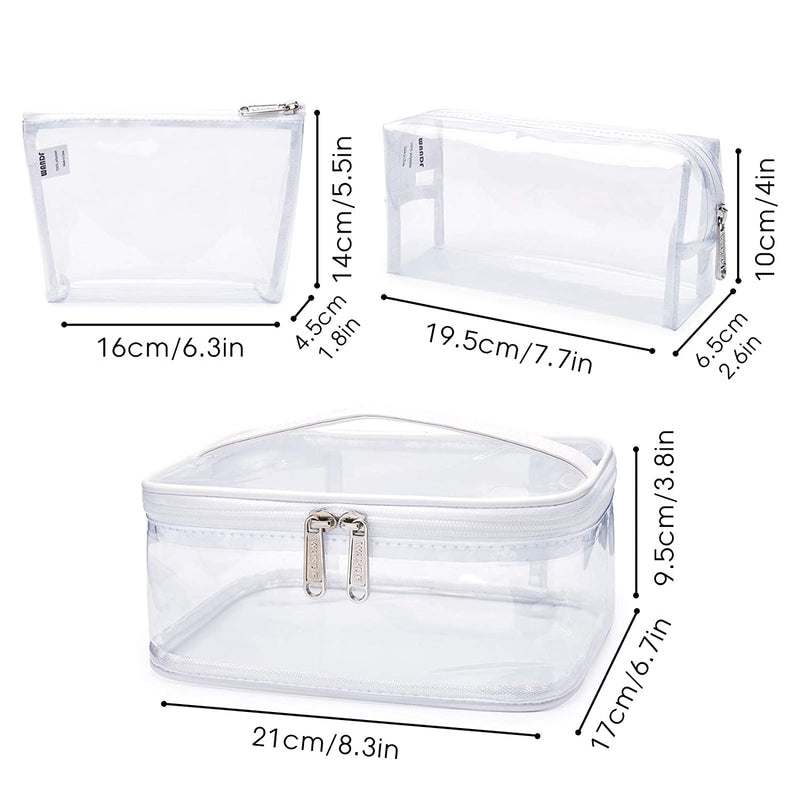 3 Piece Makeup Bag, Medium, M - Clear