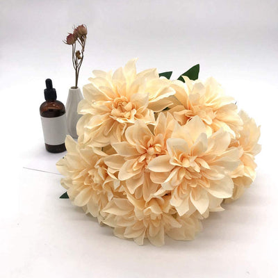 10 Artificial Dahlia Flower Heads, (Champagne)