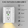 5 Outlet Extende Night Light,h 4 USB Ports,1680 Joules, White