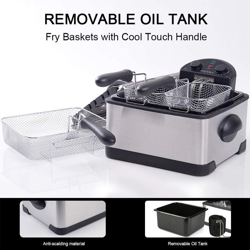 1700-Watt Stainless-Steel Triple Basket Electric Deep Fryer