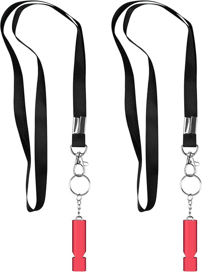 Whistles with carabiner and lanyard, 2 pieces (Red)