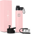 Sports water bottle 22 oz, 3 lids stainless steel,	Rose