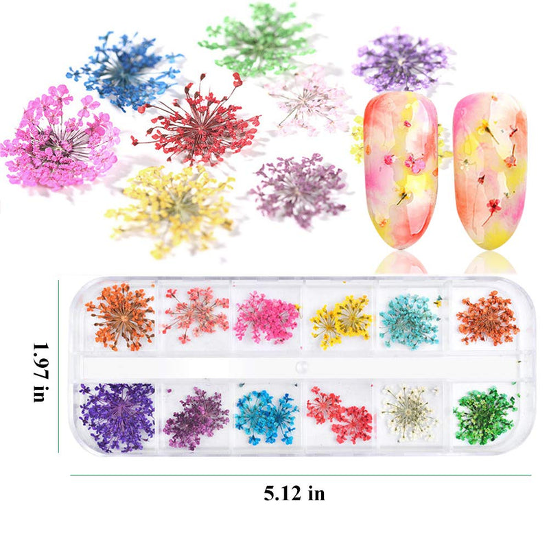 132 pcs 3D Dried Flowers Nail Art Decals, 3 Boxes Colorful