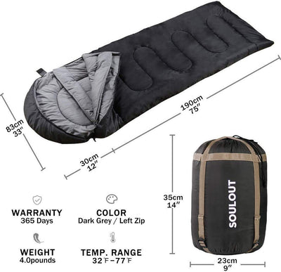 Sleeping Bag - 4 Seasons. Dark Grey/Left Zip