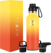 Sports Water Bottle - 20 oz, 3 Lids (Spout Lid), Fire