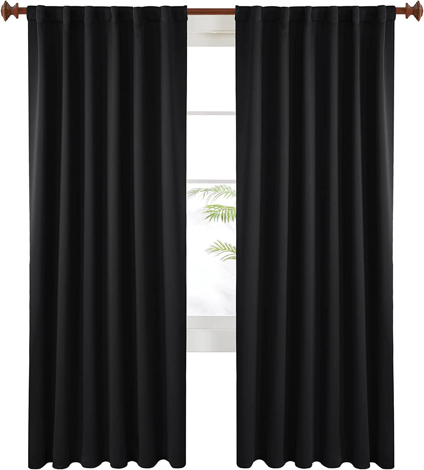 Solid Back Tab Blackout Curtains with Rod Pocket (52 '' x 95 '' Black, Set of 2 Panels)