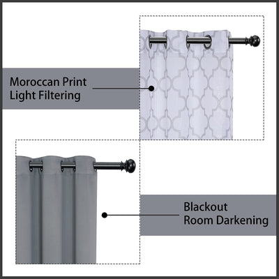 2 Sheer Curtains, 2 Blackout Curtains, Light Grey, 4 Panels