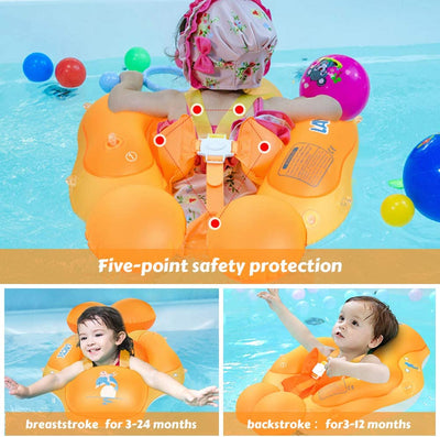 Baby pool float with sun protection canopy (orange, L)