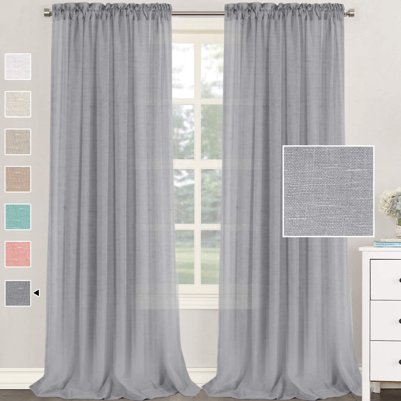 Natural Linen Curtains 108" Long 2 Color Gray