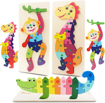 Pack of 3 wooden tokens in the shape of animals to learn