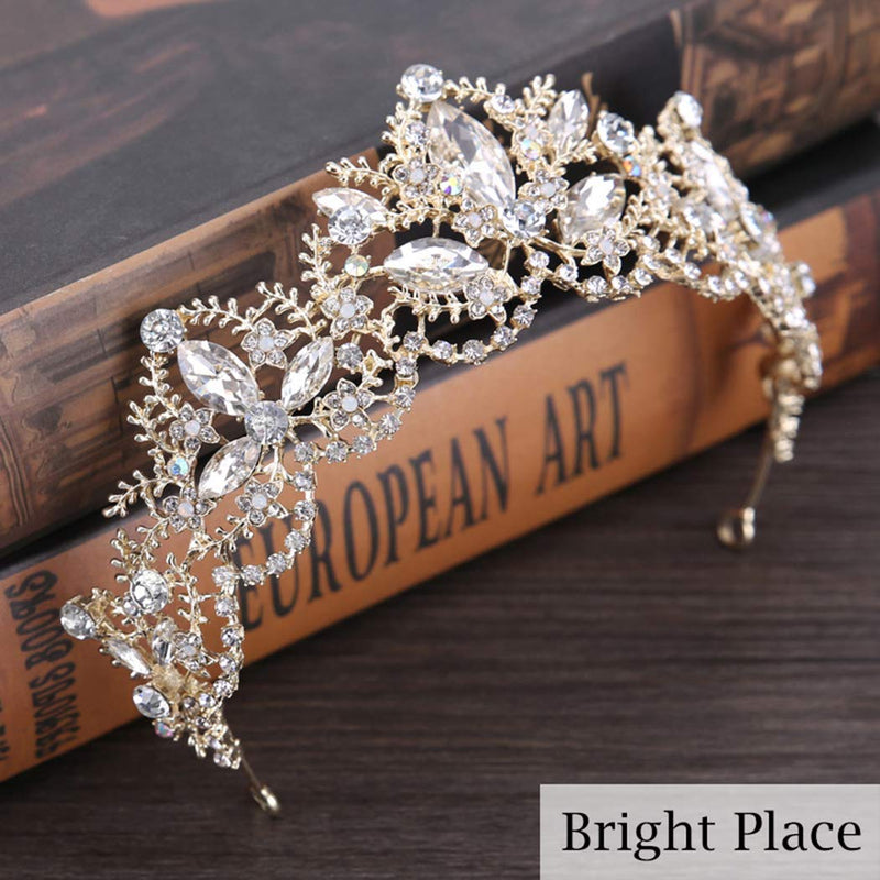 Gold Wedding Tiara, Color: Clear+Gold(Loop type)