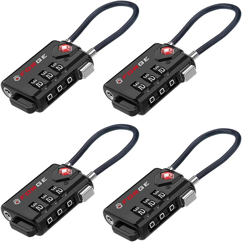 Cable & Steel Luggage Locks (4-Pack) Black