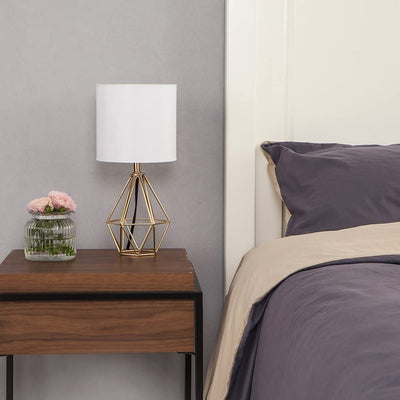 Bedside Lamp With Metal Base, Gold / White Color.