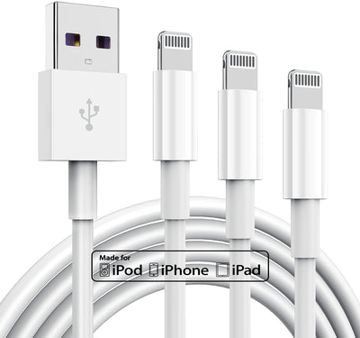 1.8m Apple to USB Charger Cables, 2.4A Fast Charge, (3-Pack)