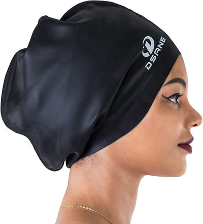 Extra large swimming cap for women and men, (black)