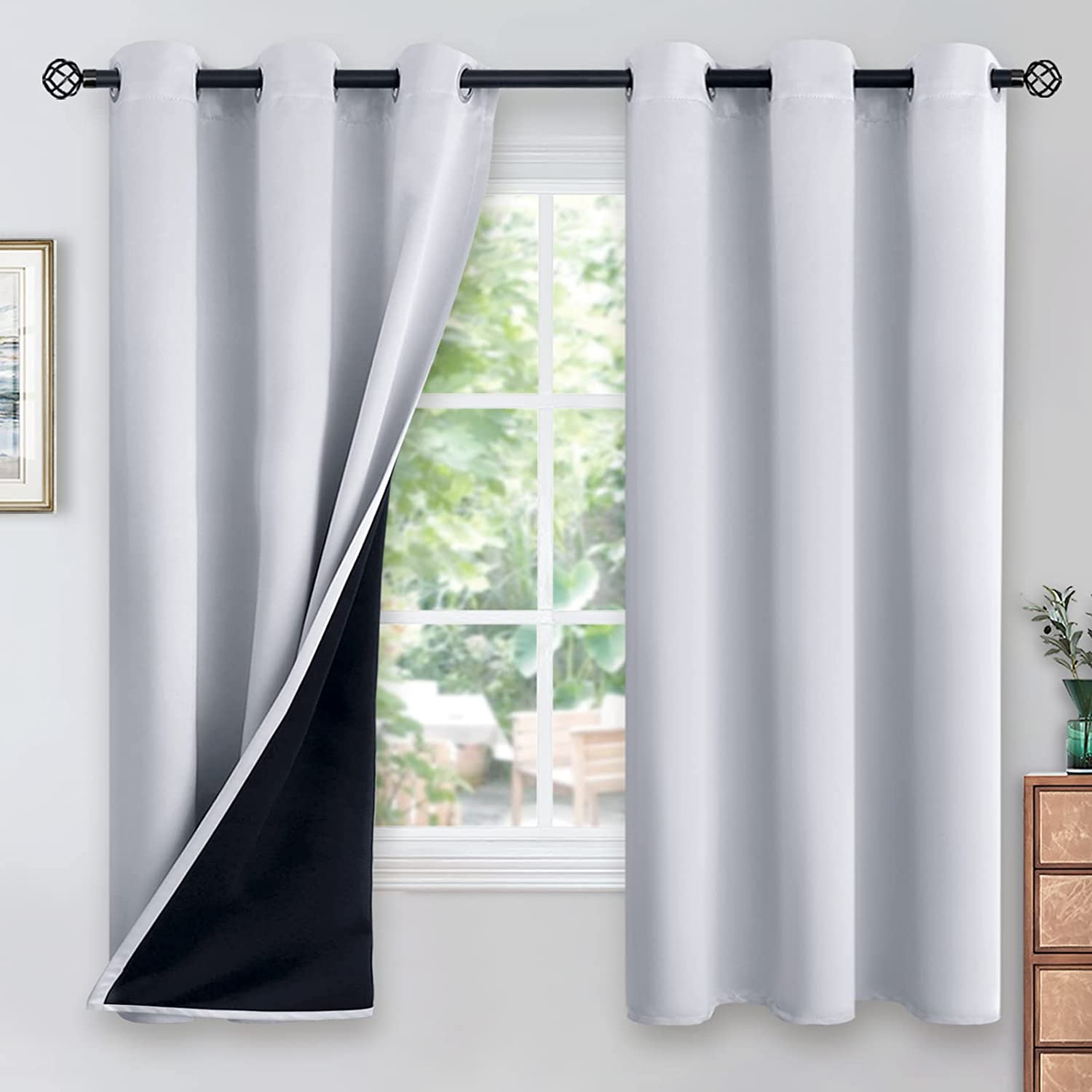 Blackout Curtains 2 Panels, 42" x 63", Silver White