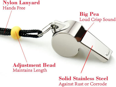 Stainless Steel Whistles with Lanyard, 6-Pack (A: Silver)