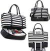 Travel Bag (Black Leather Black Stripe With Shoe Compartment)