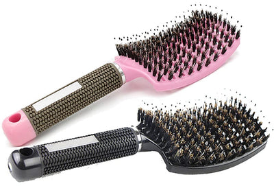 Hair brush with curved bristles, 2 pcs, Color: black+pink