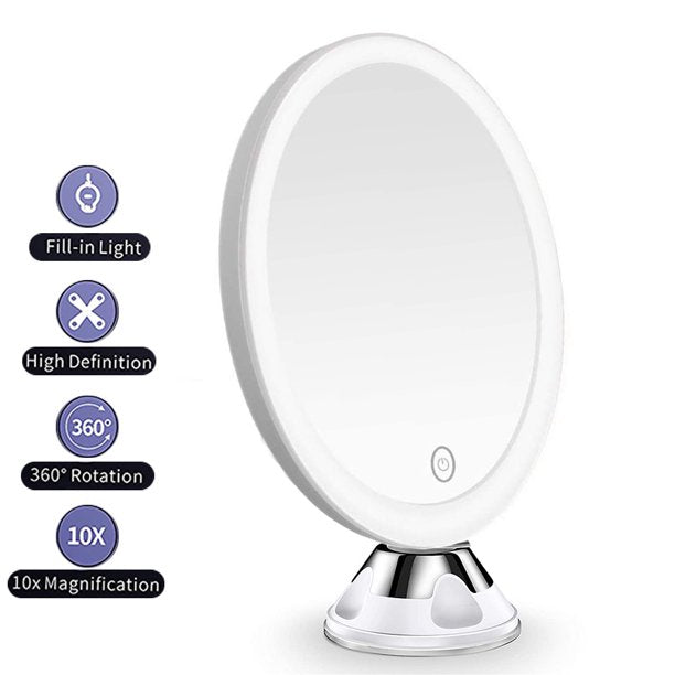 10x magnification lighted mirror with touch sensor control