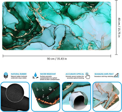 Extended Desk Mat, (35.4" x 15.7") Turquoise Marble