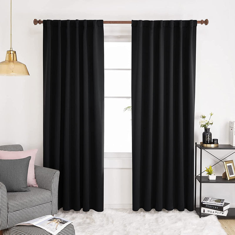 Solid Back Tab Blackout Curtains with Rod Pocket (52 '' x 95 '' Black, Set of 2 Panels)