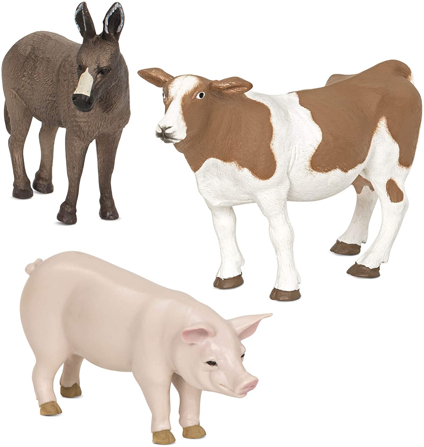 farm animal figures, 3 pieces (donkey, cow, pig)